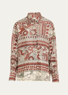 HEIRLOME Rodrigo de la Cruz Silk Printed Oversized Shirt Blouse Size S